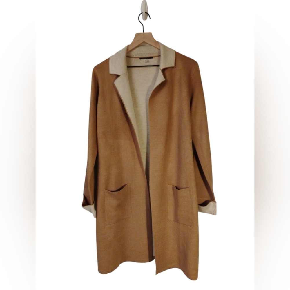 T Tahari open front tan cardigan